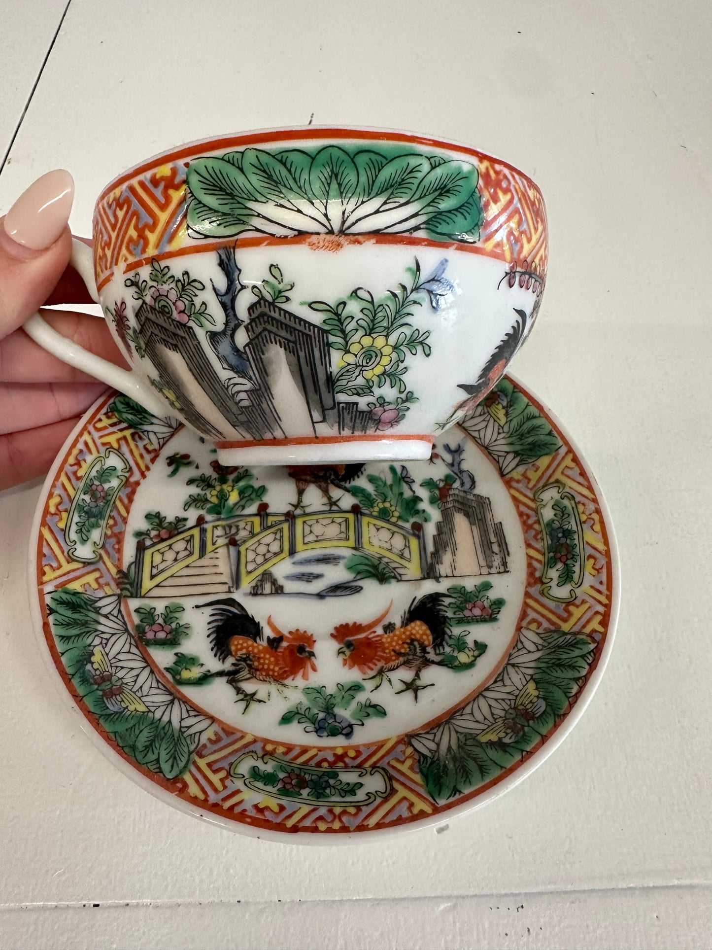 Famille Verte Teacup and Saucer