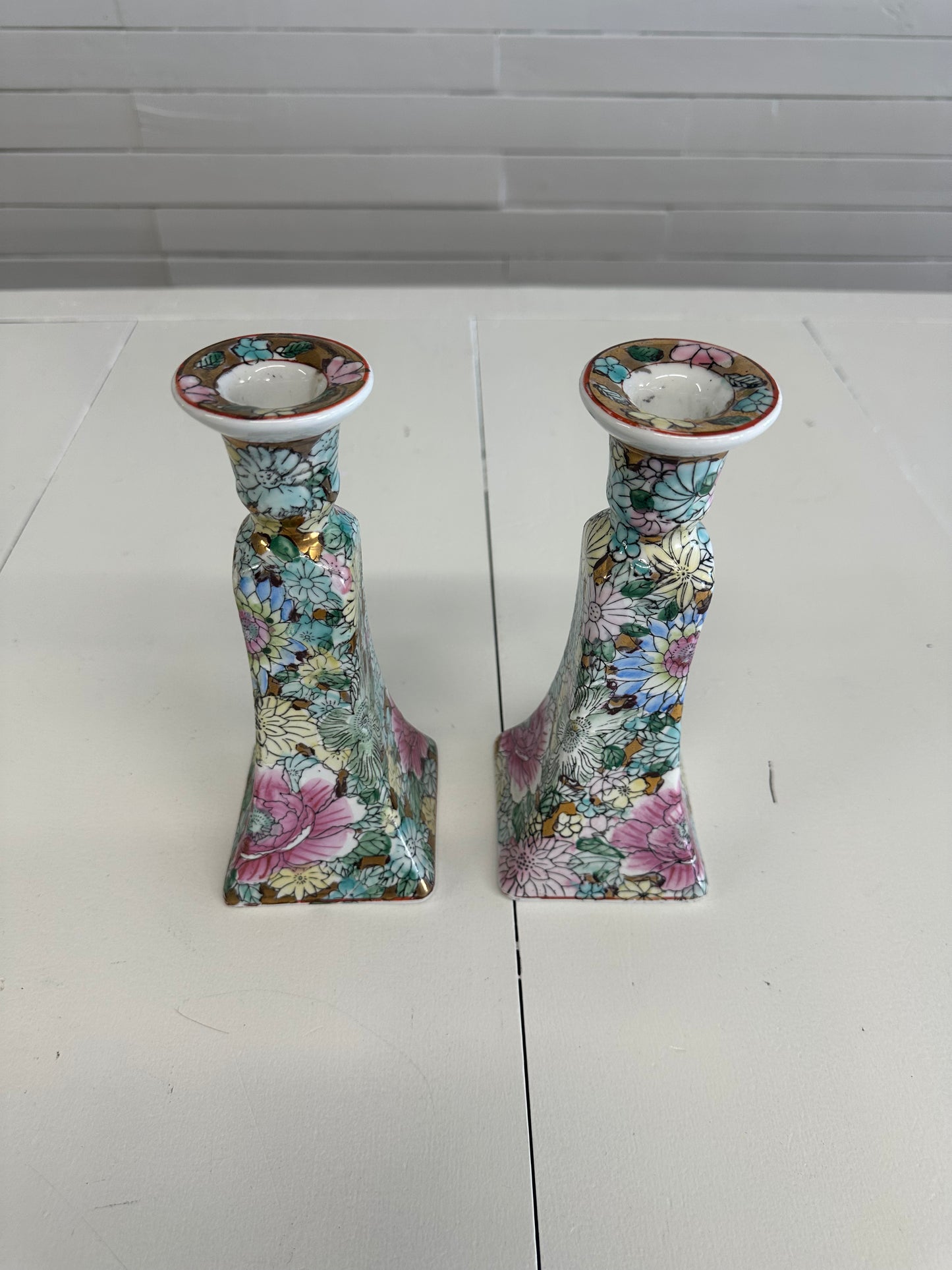 Floral Candlestick Holder Set