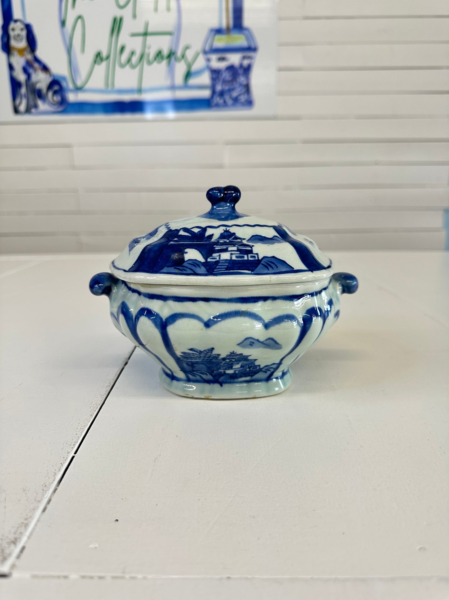 Blue and White Pagoda Tureen