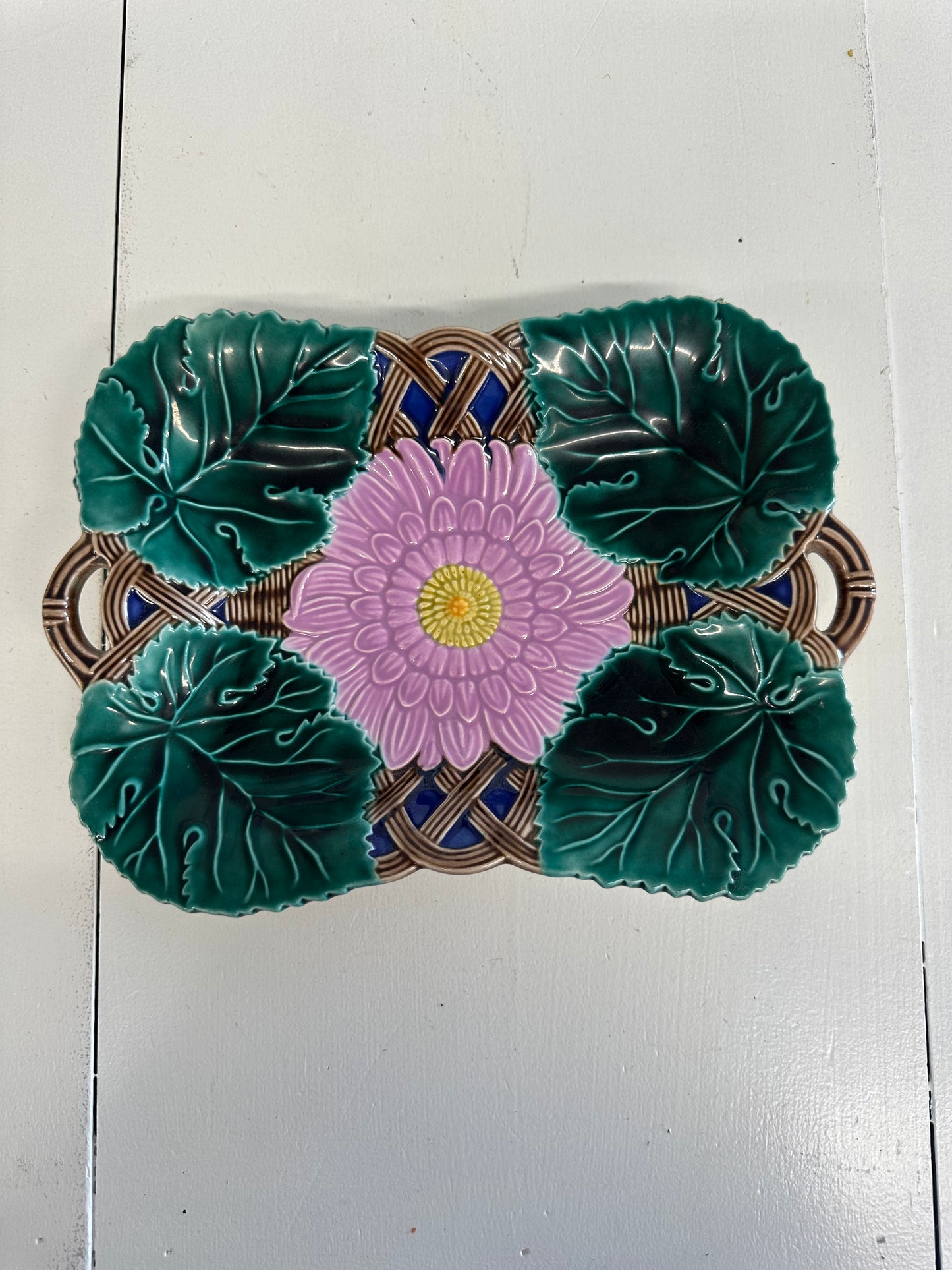 Majolica Floral Tray with Handles