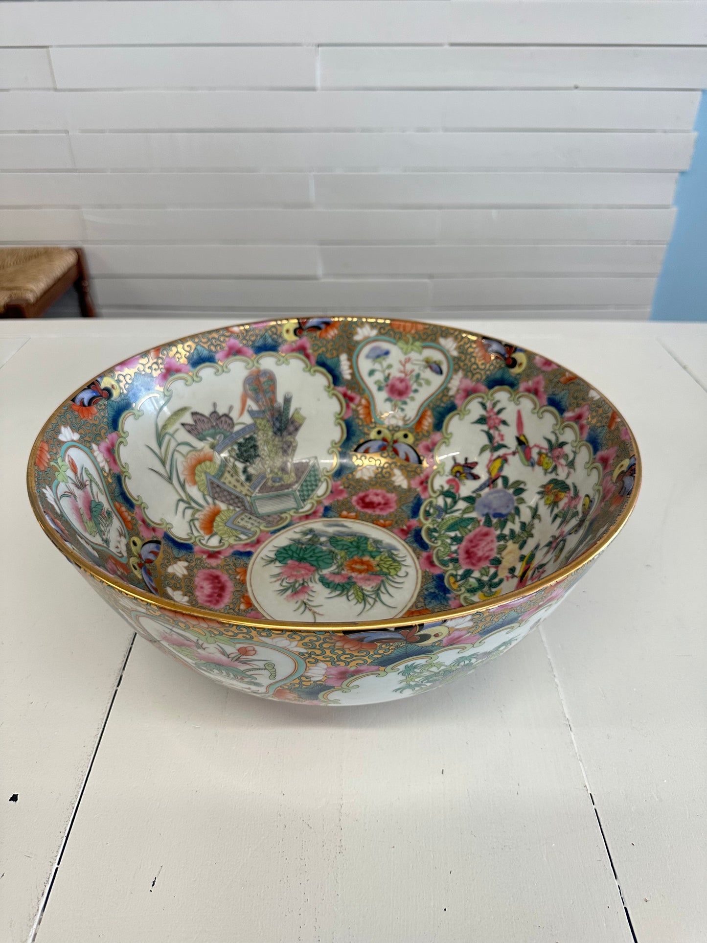 Rose Medallion 14” Punch Bowl