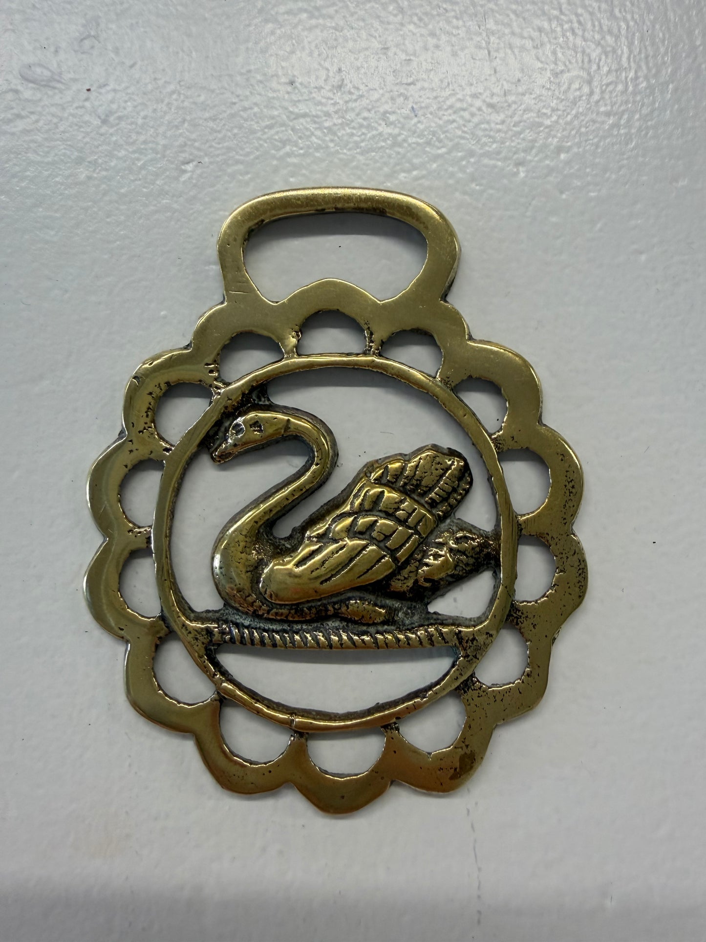Swan brass medallion