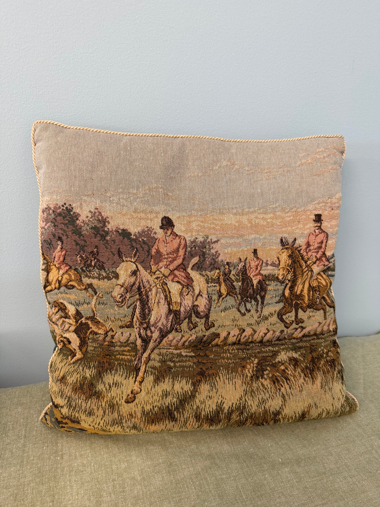 Hunt scene tapestry pillow