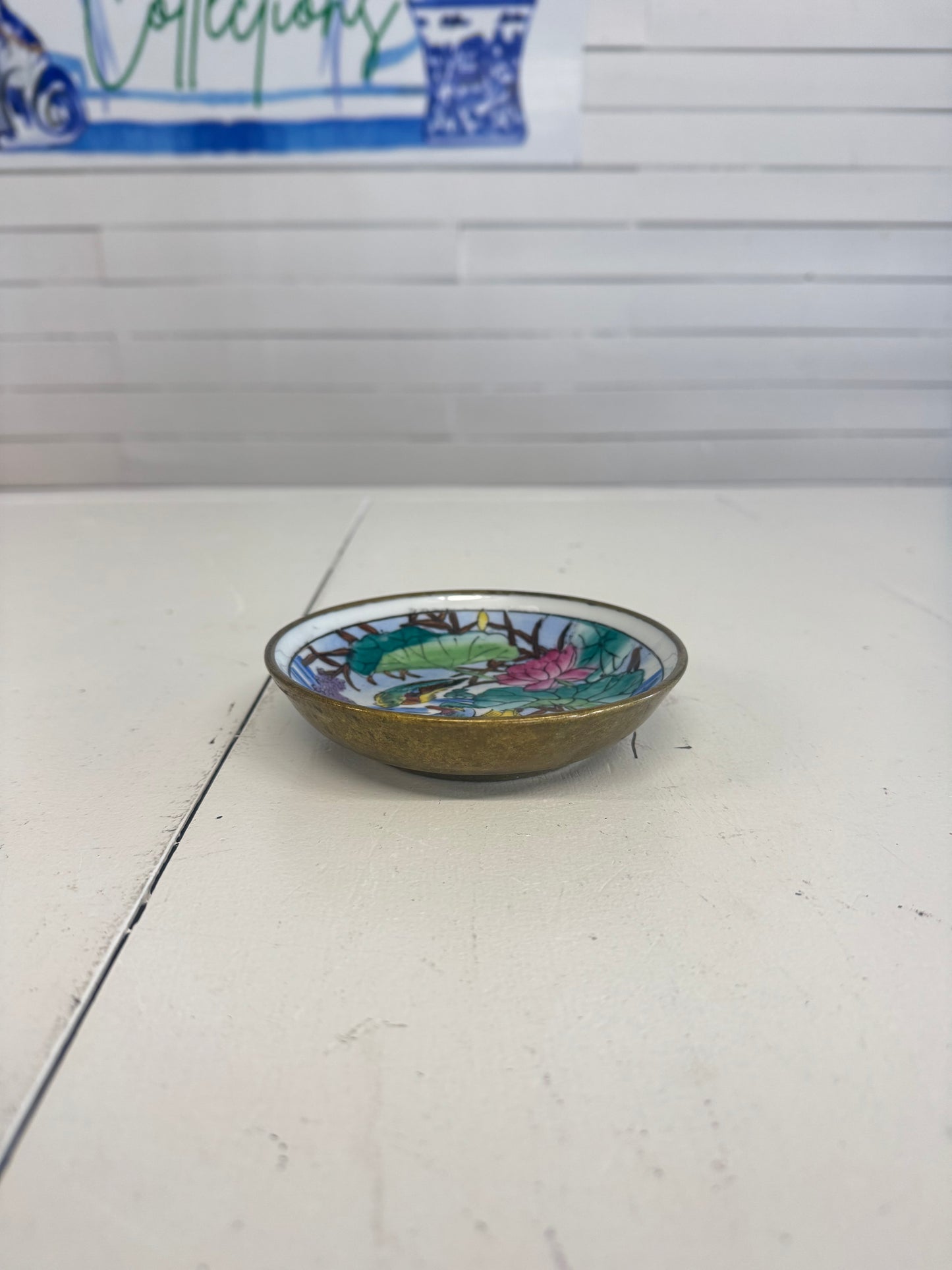 Famille Rose Brass Encased Piece 5”