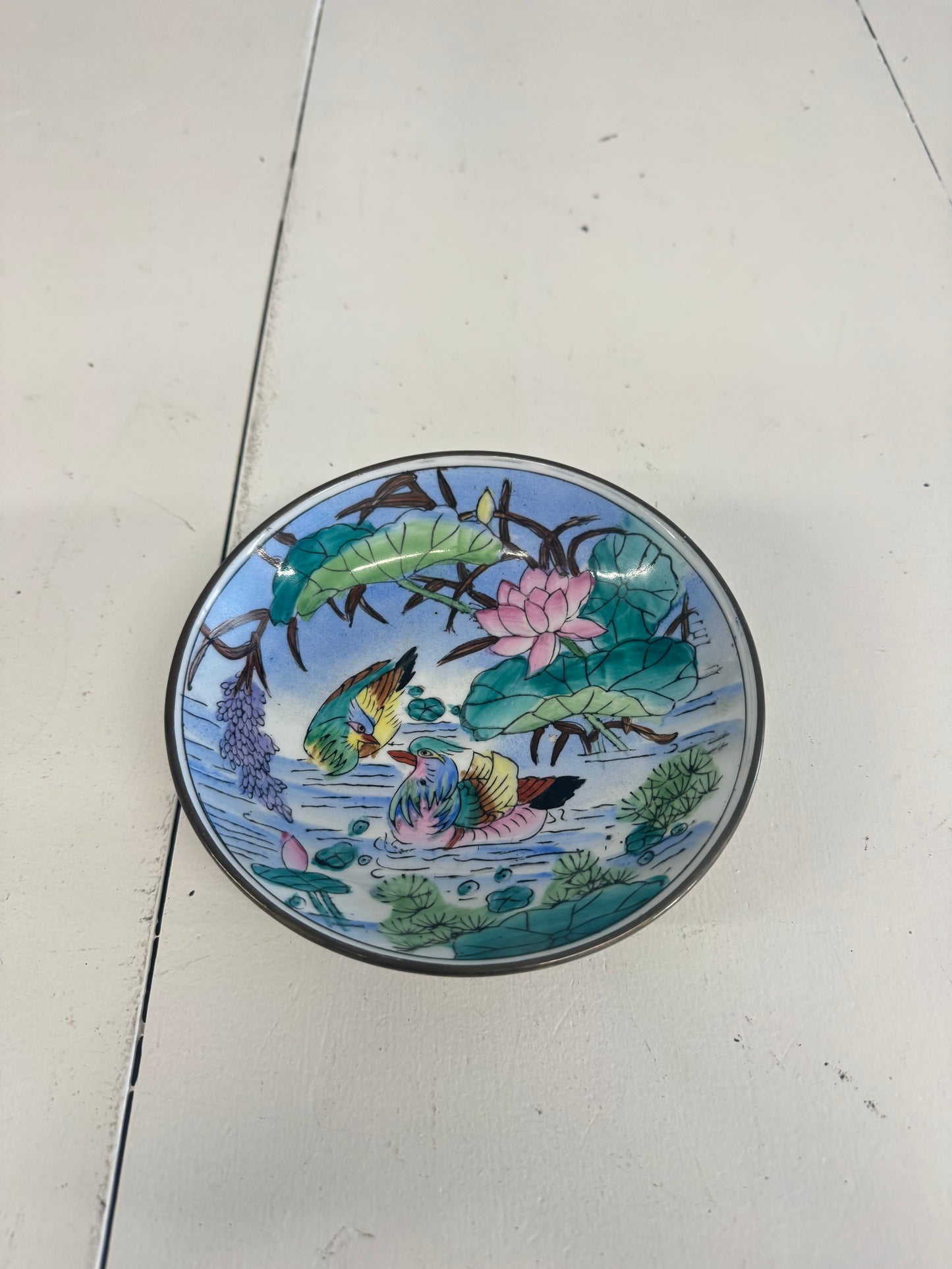 Famille Rose Brass Encased Piece 6”