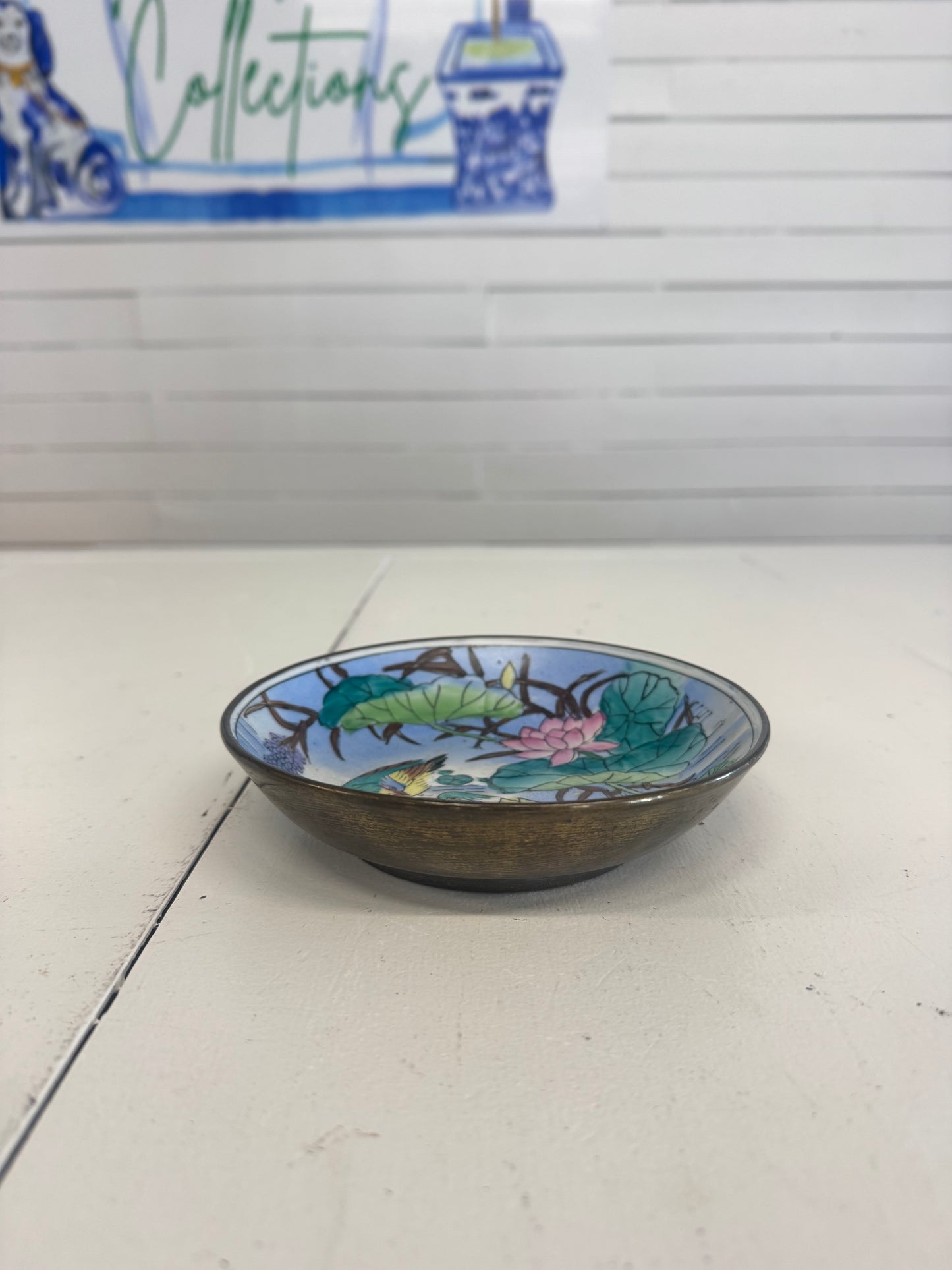 Famille Rose Brass Encased Piece 6”