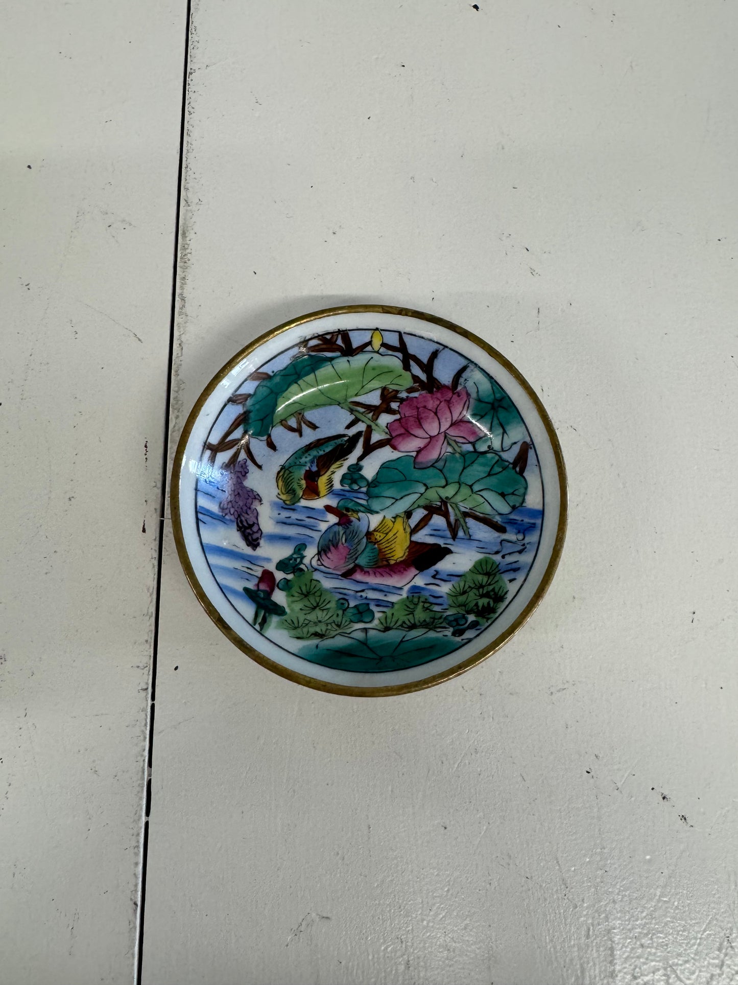 Famille Rose Brass Encased Piece 5”