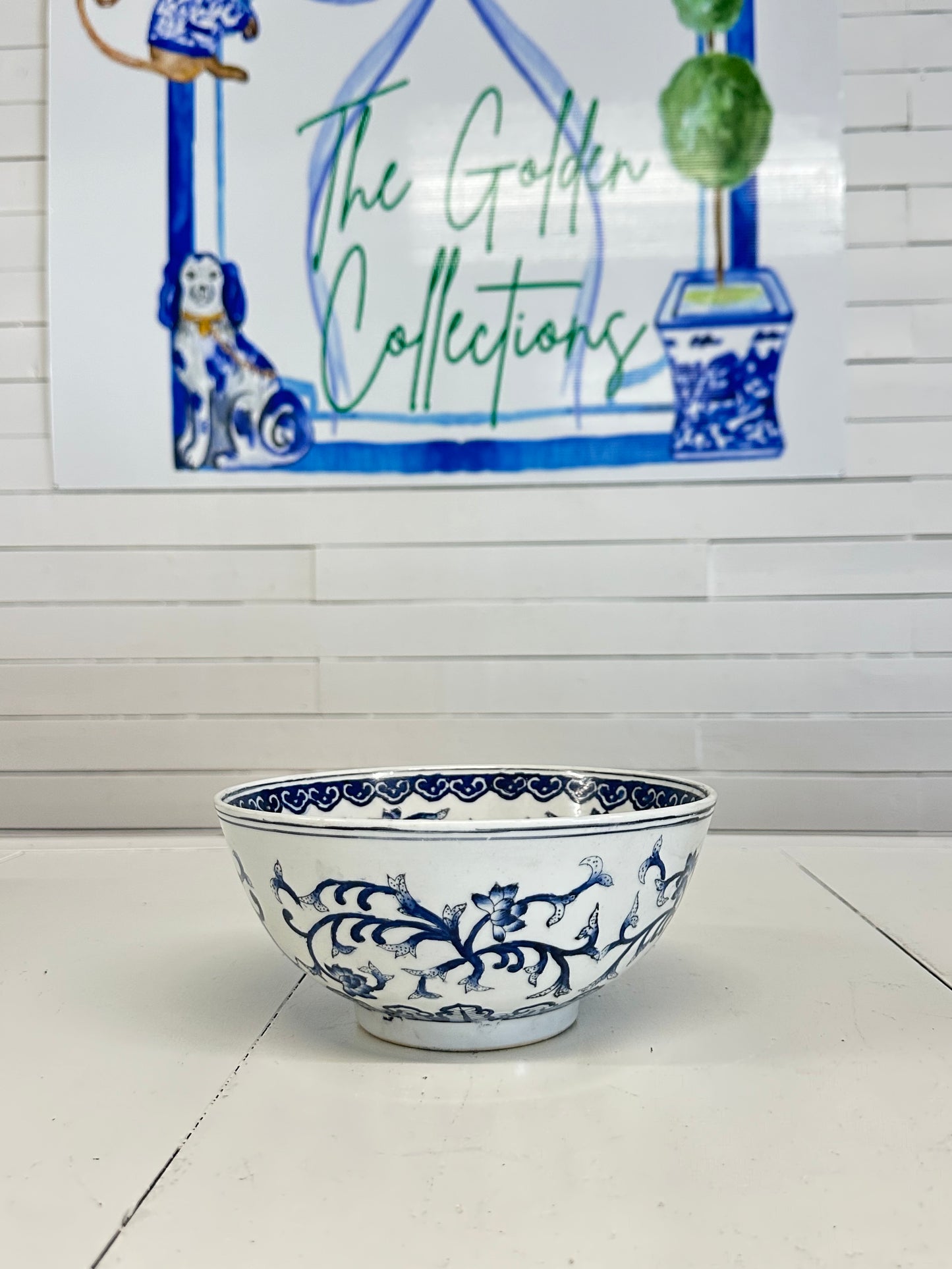 Blue & white bowl 8”