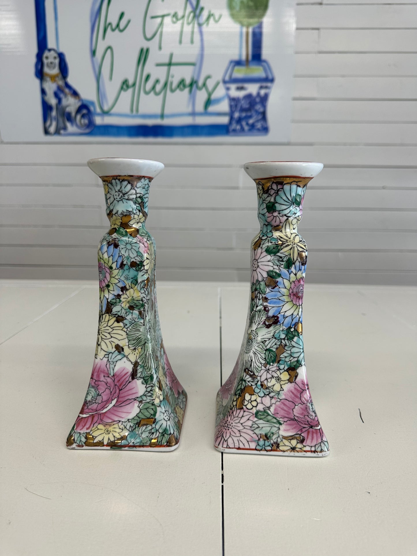 Floral Candlestick Holder Set