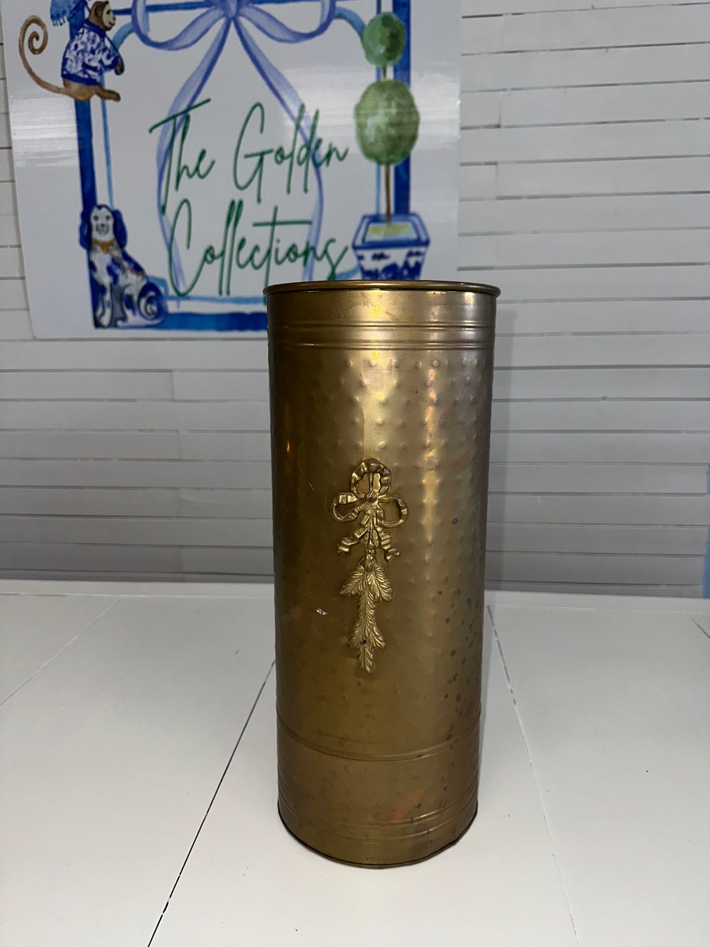 Vintage Brass Umbrella Stand with Bow