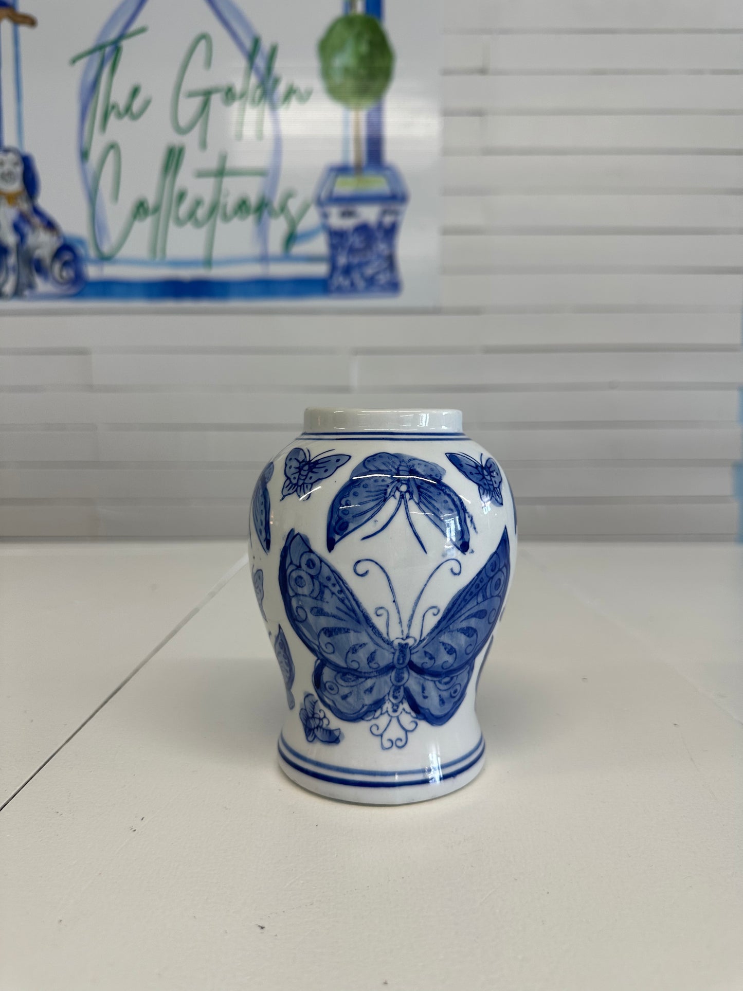 Blue and White Butterfly Jar