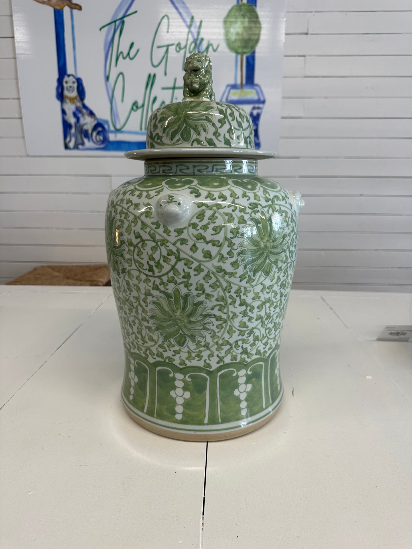 Large Green Foo Dog Temple Jar