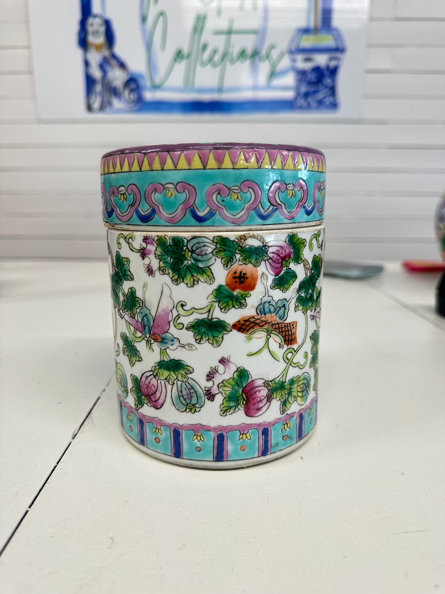 Famille Rose Butterfly Canister