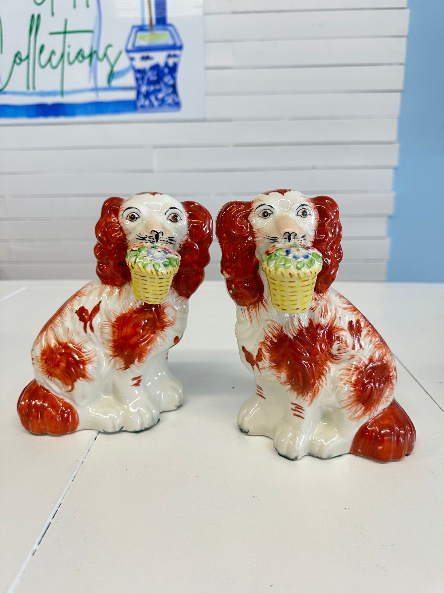 Floral Basket Staffie Dog Pair