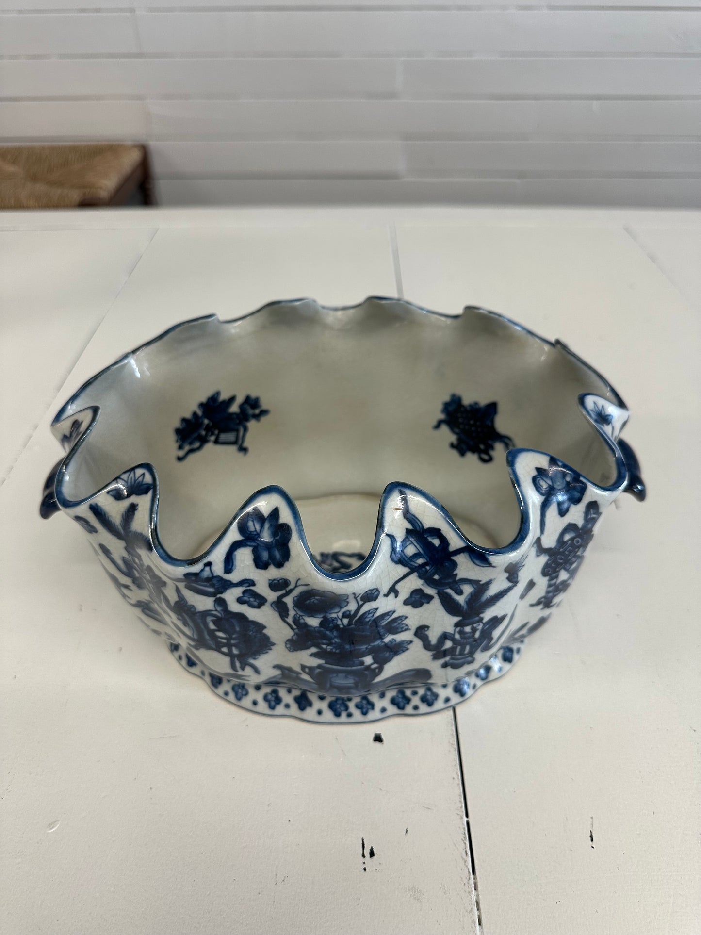 Blue and White Scallop Planter