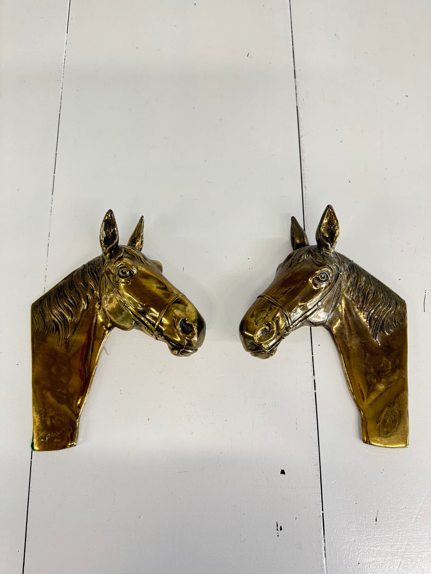 Brass Horse Head Wall Hanging Pair