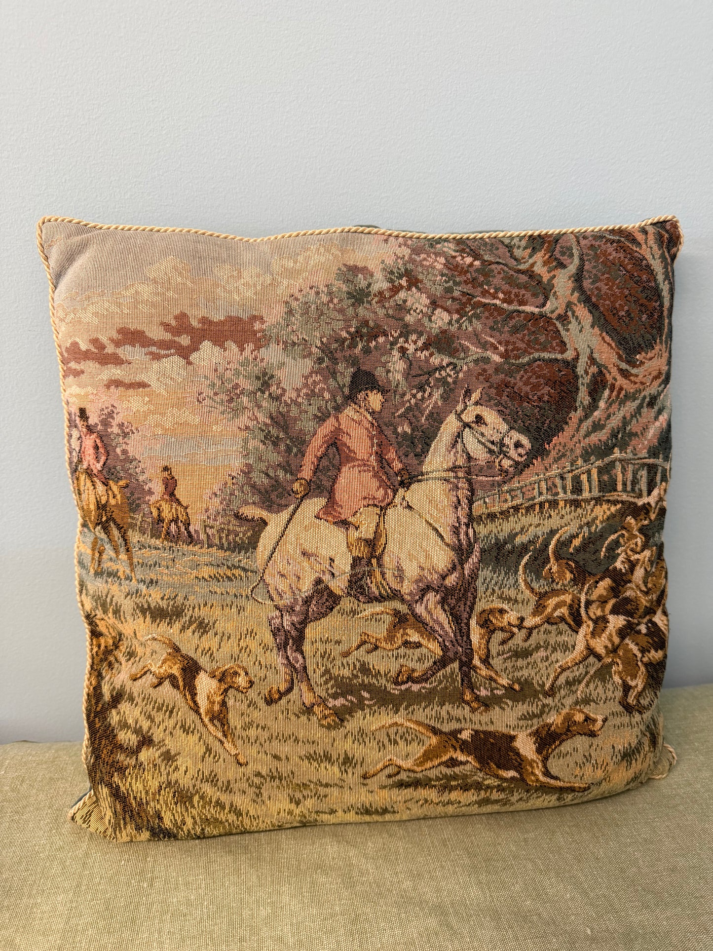 Hunt scene tapestry pillow