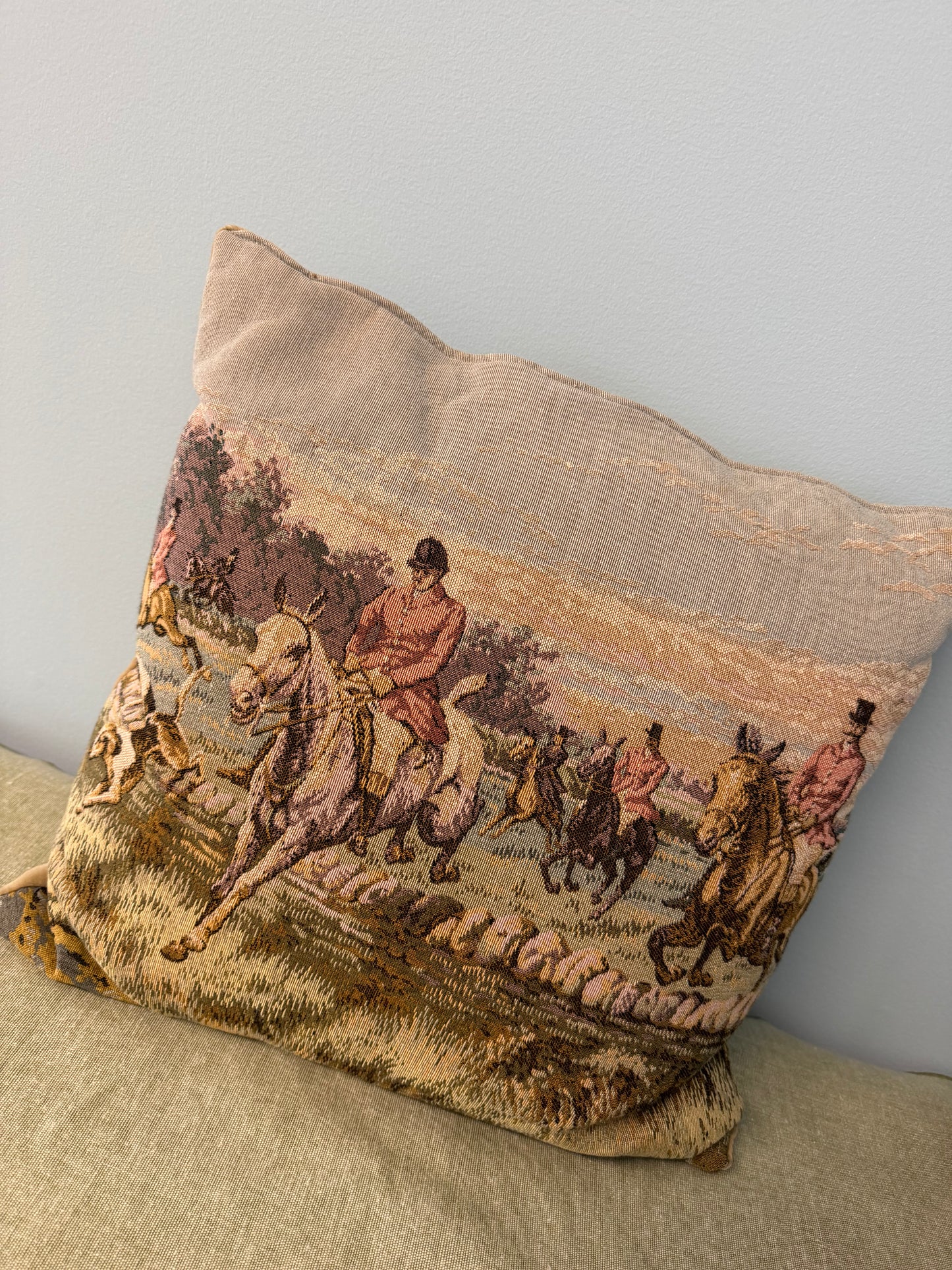 Hunt scene tapestry pillow